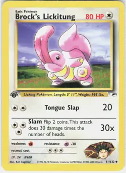 Brock's Lickitung 1st Edition Pokemon Gym Heroes 041/132 LP - Image 1