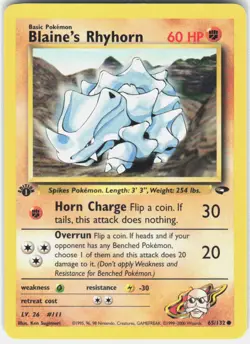 Blaine's Rhyhorn 1st Edition Pokemon Gym Challenge 065/132 LP - Image 1