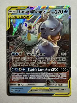 Blastoise & Piplup GX 38/236 SM Cosmic Eclipse Holo Ultra Rare TAG TEAM 270 NM - Image 1