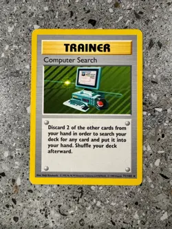 Pokemon TCG Cards SHADOWLESS Computer Search 71/102 Base Set Rare PLAYED - Image 1