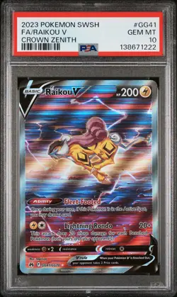 2023 POKEMON SWORD & SHIELD CROWN ZENITH #GG41 FULL ART/RAIKOU V PSA 10 - Image 1