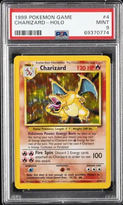 1999 POKEMON BASE SET UNLIMITED #4 CHARIZARD-HOLO PSA 9 - Image 1