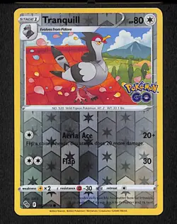 Tranquill 062 Common Pokemon Pokemon GO 078 Reverse Holo 2022 - Image 1