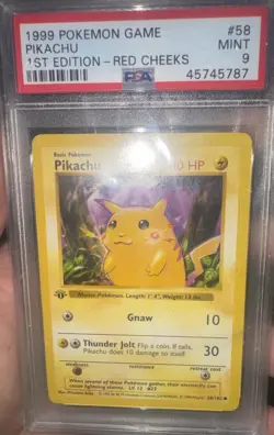 1999 Pokemon Base Set Red Cheeks Pikachu Card 58/102 1st Edition PSA 9 Mint - Image 2