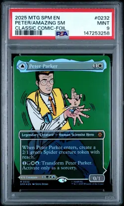 2025 MTG SPIDER-MAN BORDERLESS-FOIL AMAZING SPIDER-MAN/PETER PARKER PSA 9 - Image 1