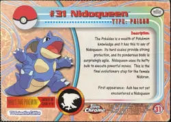 Nidoqueen #31 Chrome Holo Pokemon Topps Chrome Series 1 Card (See Photos) - Image 2