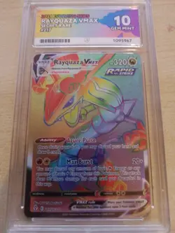 Pokemon Evolving Skies Rayquaza VMAX Rainbow Card 217/203 - ACE 10 GEM MINT - Image 1
