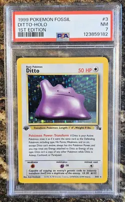 1999 Pokemon Fossil 1st Edition Ditto 3 Holo PSA 7 NEAR MINT - Image 1