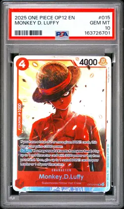2025 ONE PIECE OP12-LEGACY OF THE MASTER #015 MONKEY D. LUFFY PSA 10 - Image 1