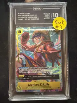 2025 One Piece Luffy OP07-109 TAG 10 Gem Mint Rank 2 Alt Art SR Promo - Image 1
