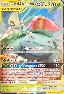 Celebi & Venasaur GX Team Up 1/181 Near Mint Ultra Rare Holo Pokemon Card TCG - Image 2