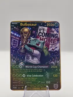 Custom Bulbasaur England World Cup 2026 Holographic Pokemon Style Card Display - Image 2