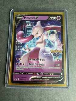 Pokemon TCG Card SWSH223 Mewtwo V Pokemon Go Black Star Promo NM - Image 1