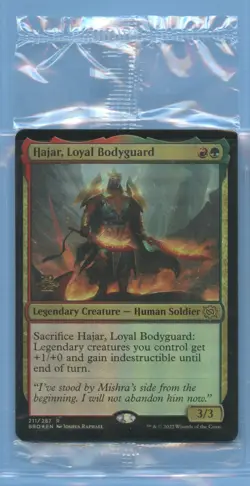 MTG: PreRelease Promo: The Brothers' War: Hajar, Loyal Bodyguard: FOIL: SEALED - Image 1