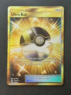 TCG Pokemon English Gold Ultra Ball (Secret) 161/149 SM Base Set Holo - Image 1