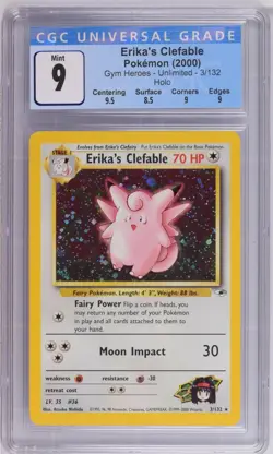 CGC 9 MINT Erika's Clefable 3/132 Gym Heroes Holo Pokemon Card - Image 1
