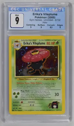 2000 Pokemon Gym Heroes Erika's Vileplume Holo #5/132 CGC 9 MINT - Image 1