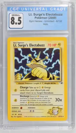 Lt Surges Electabuzz 6/132 Gym Heroes Holo Rare Pokemon Card CGC 8.5 - Image 1