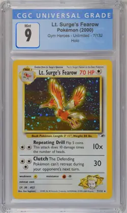 LT SURGES FEAROW GYM HEROES POKEMON HOLO 2000 CGC 9 MINT 7/132 - Image 1
