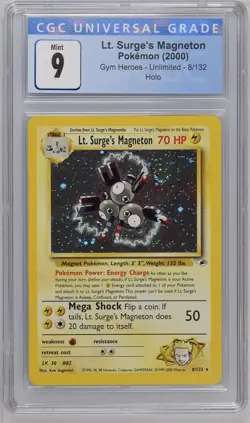CGC 9 MINT Lt. Surge's Magneton Gym Heroes 1st Edition 8/132 Holo Pokemon Card - Image 1