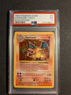 CHARIZARD 1999 Pokemon Base set Unlimited SHADOWLESS #4/102 Holo Rare EX PSA 5 - Image 1