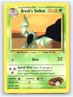 BROCK'S GOLBAT 39/132 UNCOMMON GYM HEROES POKEMON MP - Image 1