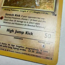 Pokemon TCG Hitmonlee 1999 Fossil Holo Card 7/62 Unlimited Holo Rare Vintage - Image 4