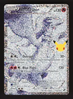 Reshiram 113/114 Pokemon Celebrations Black & White Holo Full Art Card - Image 1