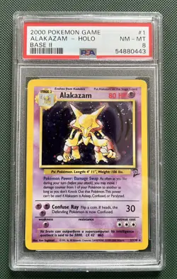 SWIRL Pokemon Alakazam 1/130 Base Set 2 Holo Psa 8 NM-MT - Image 1