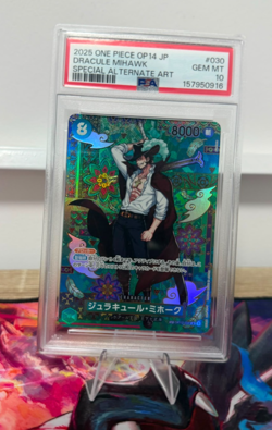 7630 Dracule Mihawk 2025 Japanese One Piece OP14 #OP12-030 Special Art PSA 10 - Image 1