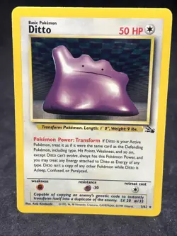 Pokemon Ditto 3/62 Fossil Holo Rare Unlimited Vintage Wizards Trading Card (1) - Image 1