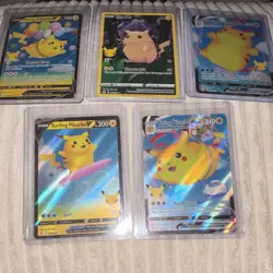 Pokemon TCG Celebrations Pikachu 5-card holo lot - Flying/Surfing Pikachu V VMAX - Image 1