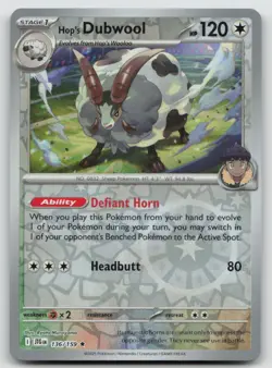 Hop's Dubwool 136/159 Rare Journey Together Pokemon Reverse Holo NM - Image 1