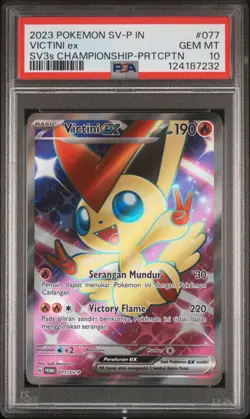 PSA 10 Victini ex 077 Promo Pokemon SV3s Championship Participation SR Indonesia - Image 1