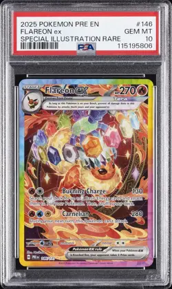 2025 POKEMON PRE EN-PRISMATIC EVOLUTIONS #146 FLAREON EX PSA 10 - Image 1