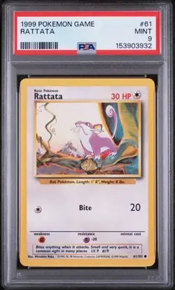 1999 Pokemon Base Set Unlimited Rattata PSA 9 MINT - Image 1