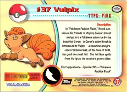 Vulpix #37 Topps Trading Cards Series 1 Foil Pokemon Lightly Played - Image 2