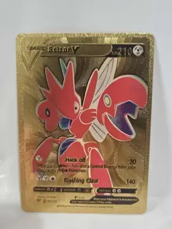 Custom Scizor V Metal Gold Foil Pokemon Card Fan Art Card HP210 - Image 1