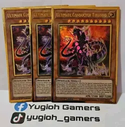 YUGIOH ULTIMATE CONDUCTOR TYRANNO X3 GOLD MGED 1ST EDITION LIGHT PLAYED - Image 1