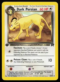 Dark Persian 42/82 1st Edition Uncommon Team Rocket Pokemon Card - Image 1