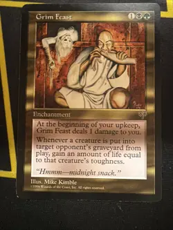Vintage MTG Mirage Black Card Grim Feast - Image 1