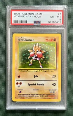 PSA 8 Hitmonchan 7/102 1999 Base Set Holo Rare Pokemon Card - Image 1