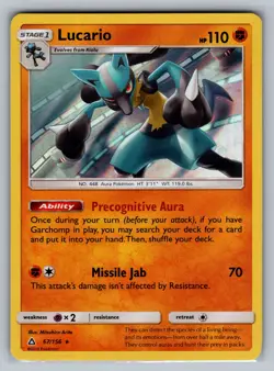 Lucario SM - Ultra Prism #67/156 Holo Rare Pokemon Card - Image 1