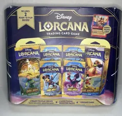 Disney Lorcana Trading Card Game 2 Decks 4 Booster Packs 1 Promo Card Sealed - Image 1