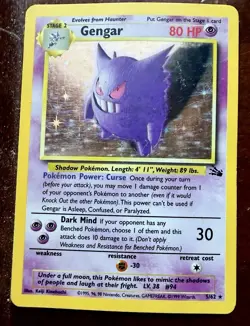 1999 Pokemon Gengar 5/62 Fossil Holo PTCG Rare Vintage - Image 1
