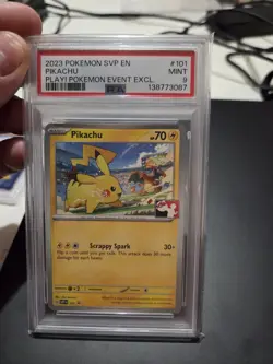 Pokemon Pikachu SVP101 PLAY! League Stamped Exclusive Black Star Promo PSA 9 - Image 1