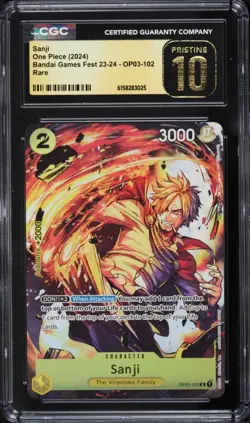 CGC 10 PRISTINE ENGLISH Sanji #OP03-102 2024 One Piece Bandai Games Fest '23 - Image 1