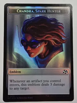 Emblem - Chandra, Spark Hunter / Vehicle Double-Sided Token Aetherdrift Foil - Image 1