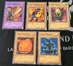 Yugioh 5 LOB 1st Edition Cards w/, Flame Swordsman! Legend Of Blue-Eyes - Image 1