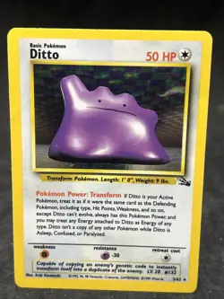 Pokemon Ditto 3/62 Fossil Holo Rare Unlimited Vintage Wizards Trading Card (2) - Image 1